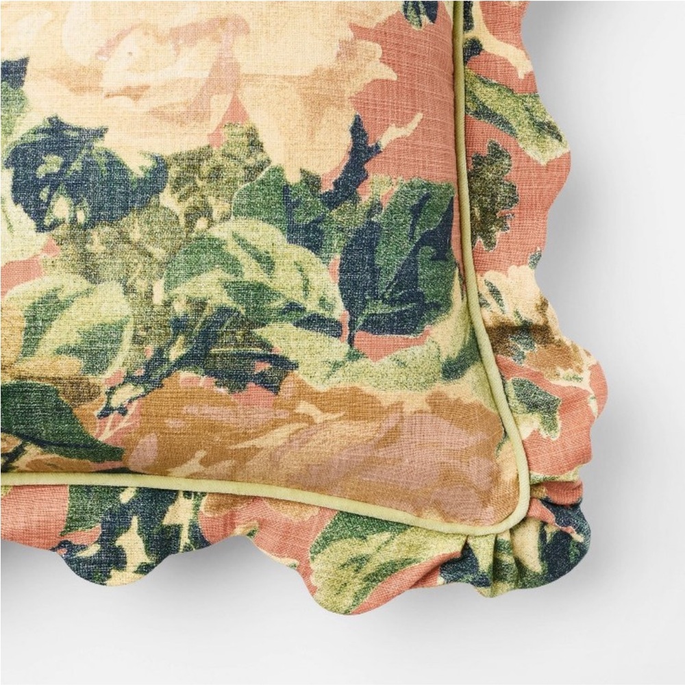 STUDIO MCGEE NWT square floral bloom with scallop flange rose throw pillow -20” - Picture 3 of 9